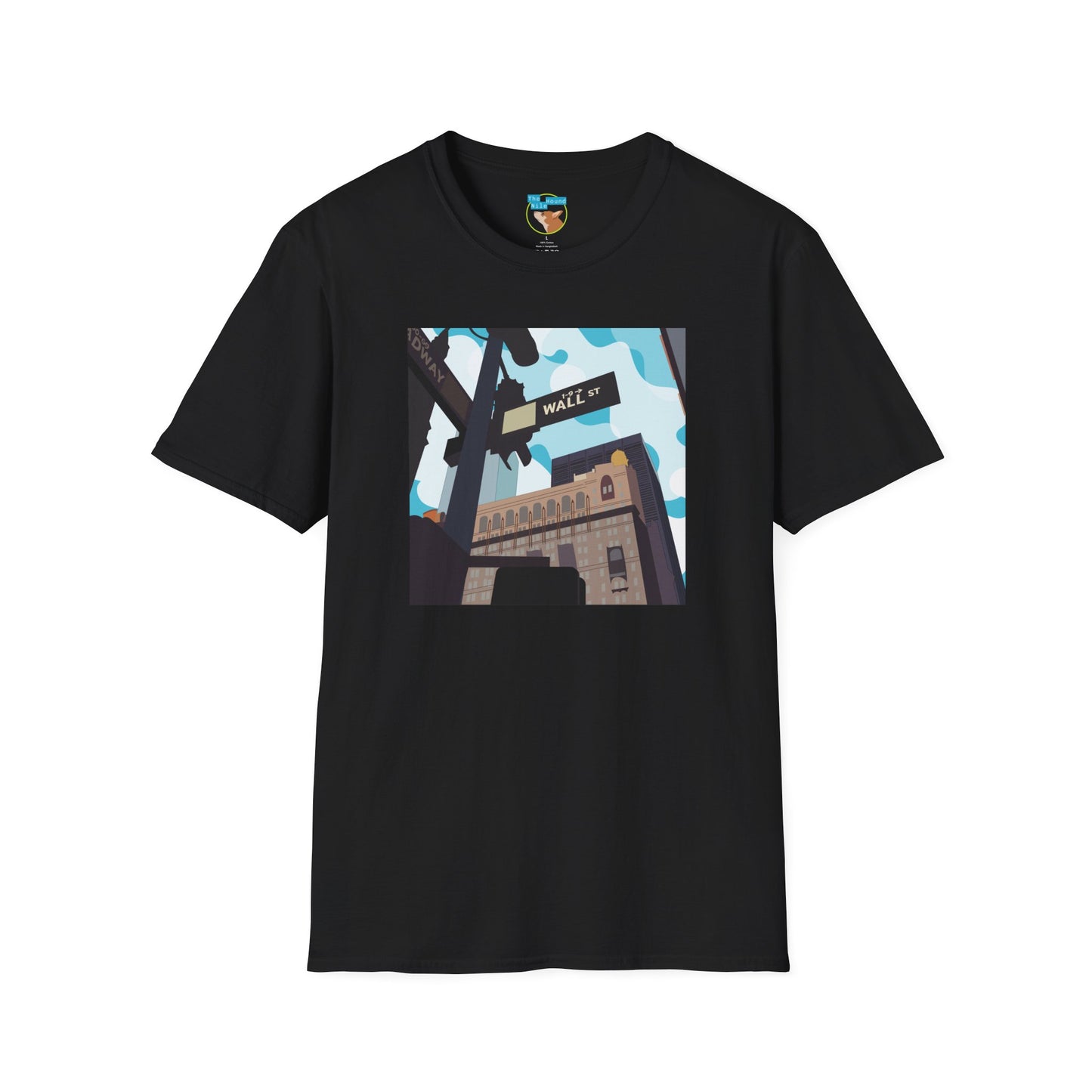 Wall St. Cityscape T-Shirt — Vintage Financial District Illustration