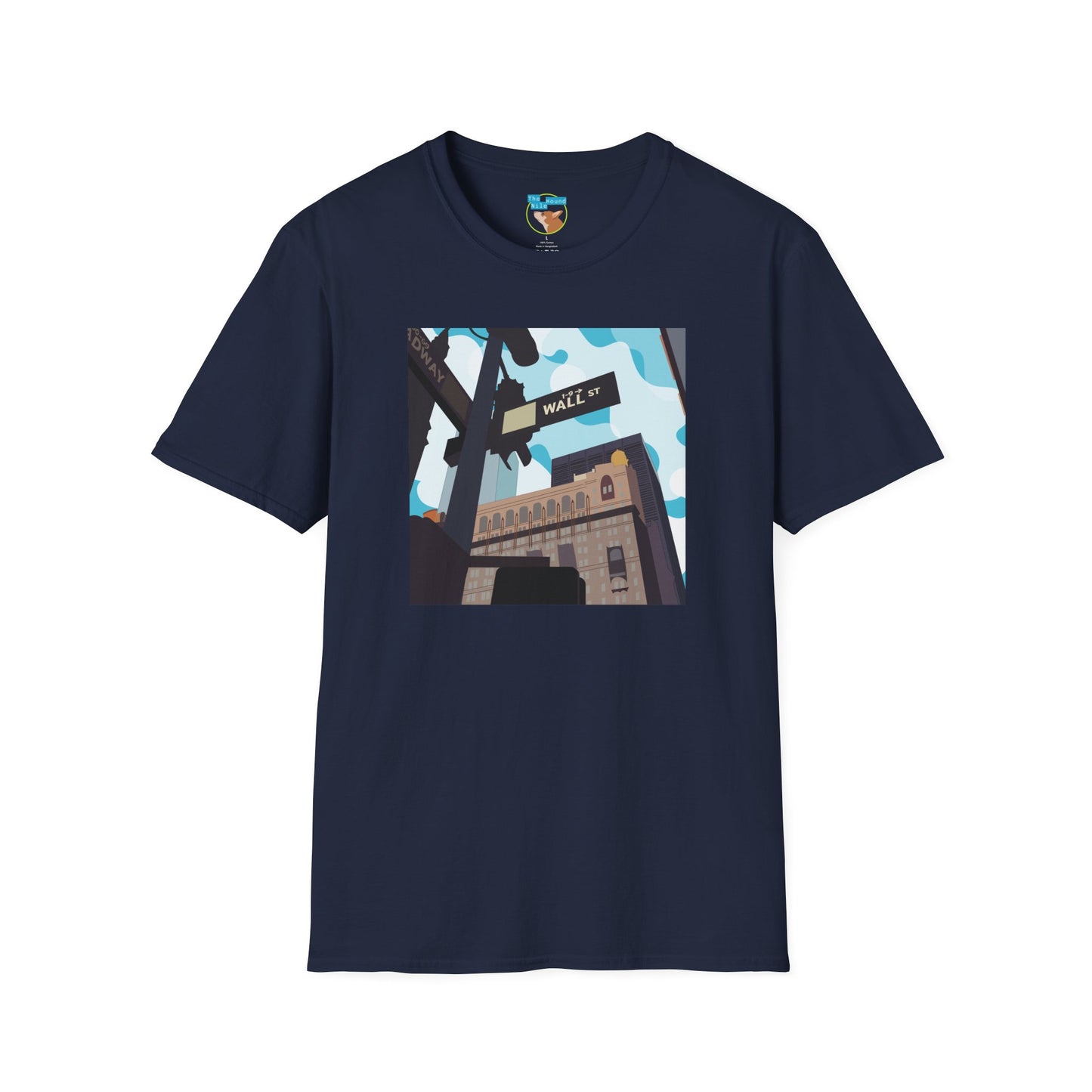 Wall St. Cityscape T-Shirt — Vintage Financial District Illustration