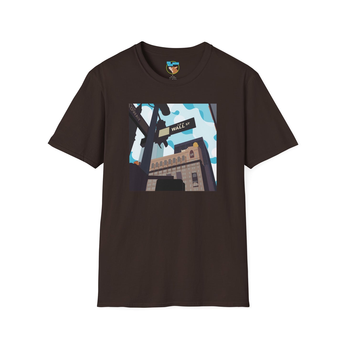 Wall St. Cityscape T-Shirt — Vintage Financial District Illustration