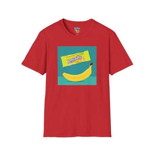 Banana Candy Graphic T-Shirt — Retro Yellow Fruit & Laffy Taffy Design